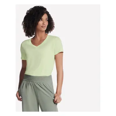 Skechers Women's Pima V-Neck T-Shirt in Light Gray/Lime, Size Medium | Pima Cotton/Spandex