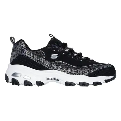 Skechers Women's D'Lites - Reflections Sneaker in Black/Silver, Size | Leather/Synthetic/Textile