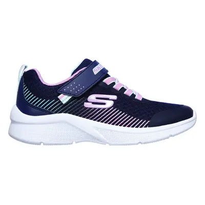 Skechers Girls Microspec Sneaker in Navy Blue/Lavender, Size | Textile/Synthetic, Vegan, Machine