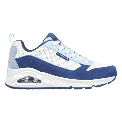 Skechers Women's Uno - Much Fun Sneaker in White/Blue, Size | Leather/Synthetic/Textile