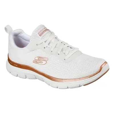 Skechers Women's Flex Appeal 4.0 - Brilliant View Sneaker in White/Rose Gold | Textile/Synthetic