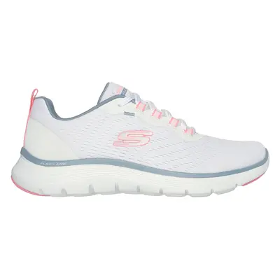 Skechers Women's Flex Appeal 5.0 Sneaker in White/Pink/Blue, Size | Textile/Synthetic, Vegan, Ma