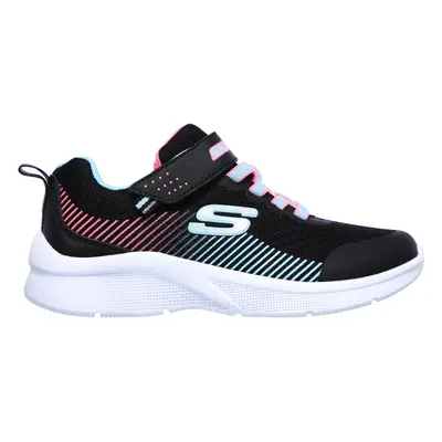 Skechers Girls Microspec Sneaker in Black/Aqua, Size | Textile/Synthetic, Vegan, Machine Washabl