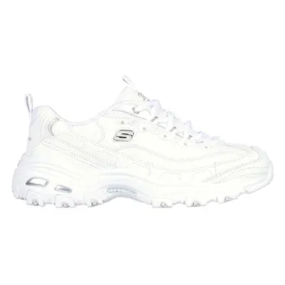 Skechers Women's D'Lites - Fresh Start Sneaker in White/Silver, Size Wide | Leather/Synthetic/Te