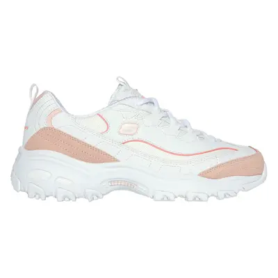 Skechers Women's D'Lites - New Heat Sneaker in White/Orange, Size | Leather/Synthetic/Textile