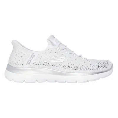 Skechers Women's Slip-ins: Summits - Brilliant Shine Sneaker in White/Silver, Size | Textile/Syn