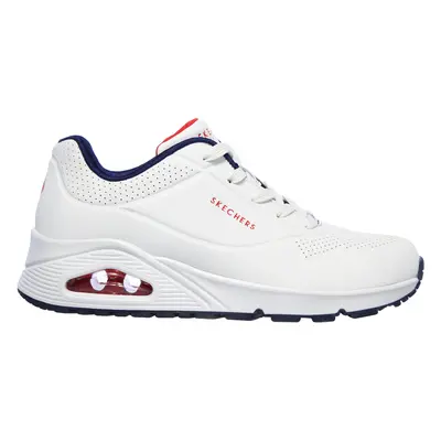 Skechers Women's Uno - Stand on Air Sneaker in White/Navy Blue, Size | Textile/Synthetic