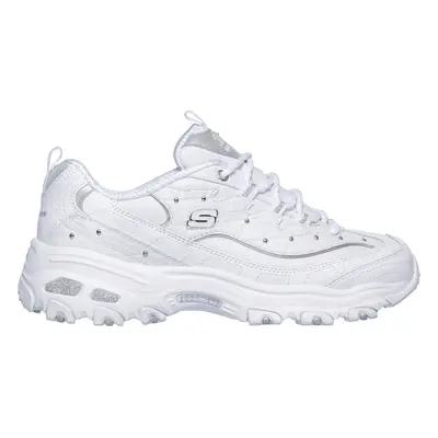 Skechers Women's D'Lites - Glamour Feels Sneaker in White/Silver, Size | Leather/Synthetic/Texti