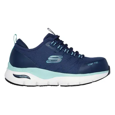 Skechers Women's Work Slip-Resistant: Arch Fit - Ebinal Sneaker in Navy Blue/Aqua, Size | Textil