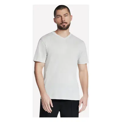 Skechers Men's GO DRI Pima Signature V-Neck Top in White/Taupe, Size | Cotton