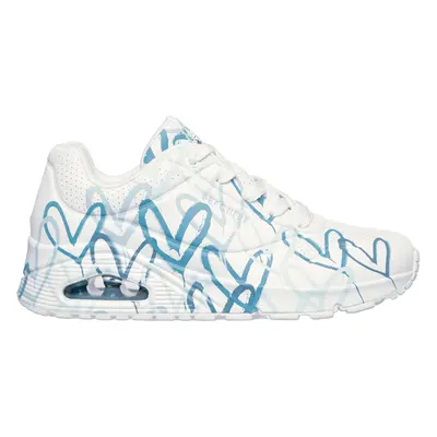 Skechers Women's x JGoldcrown: Uno - Spread the Love Sneaker in White/Blue, Size | Textile/Synth