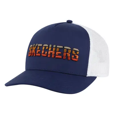 Skechers Men's Textured Logo Trucker Hat in Charcoal/Navy Blue | Cotton