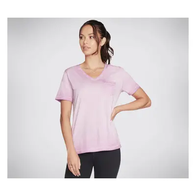 Skechers Women's Diamond Wash Hatha V-Neck Pocket T-Shirt in Purple/Hot Pink, Size | Cotton