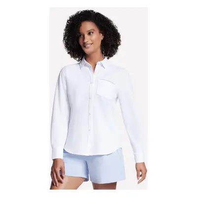 Skechers Women's Catalina Seersucker Button Down Top in White, Size Small | Nylon/Spandex