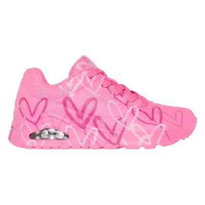 Skechers Women's x JGoldcrown: Uno - Spread the Love Sneaker in Hot Pink, Size | Textile/Synthet