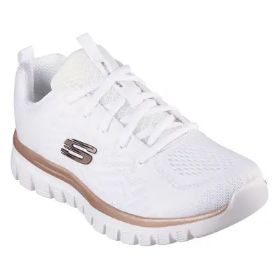 Skechers Women's Graceful - Get Connected Sneaker in White/Rose Gold, Size | Textile/Synthetic, 