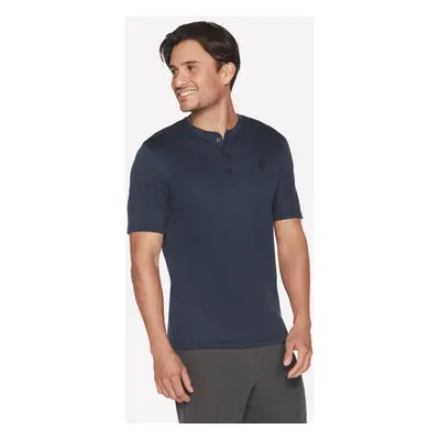 Skechers Men's GOKNIT Pique Short Sleeve Henley Top in Navy Blue, Size Small | Cotton/Polyester