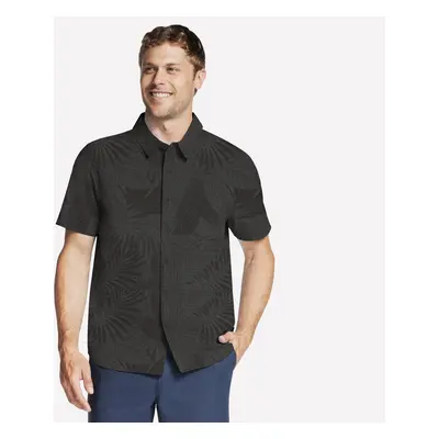 Skechers Men's The GO WALK Air Printed Short Sleeve Shirt in Black/Olive, Size | Polyester/Spand