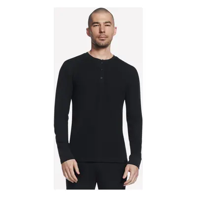 Skechers Men's GO KNIT Waffle Henley Top in Black, Size | Polyester/Rayon/Polyester