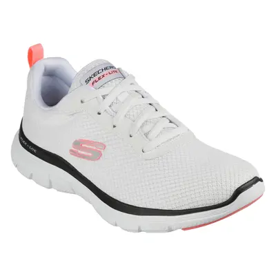 Skechers Women's Flex Appeal 4.0 - Brilliant View Sneaker in White/Black/Pink, Size | Textile/Sy