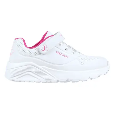 Skechers Girls Uno Lite Sneaker in White/Hot Pink, Size | Synthetic/Textile, Machine Washable