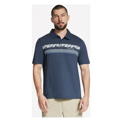 Skechers Men's Tropical Breeze Slub Polo T-Shirt in Charcoal/Navy Blue, Size | Cotton