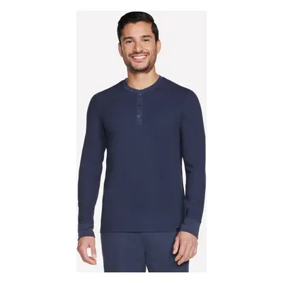 Skechers Men's GO KNIT Waffle Henley Top in Charcoal/Navy Blue, Size | Polyester/Rayon/Polyester