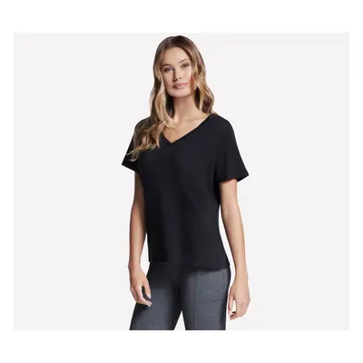 Skechers Women's Pima V-Neck T-Shirt in Black, Size Large | Pima Cotton/Spandex