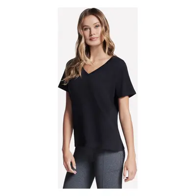 Skechers Women's Pima V-Neck T-Shirt in Black, Size Large | Pima Cotton/Spandex