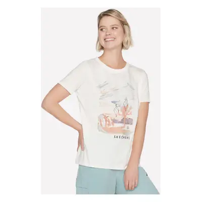 Skechers Women's Airbrush T-Shirt in White/Silver, Size Medium | Cotton/Polyester