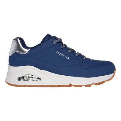 Skechers Women's Uno - Shimmer Away Sneaker in Navy Blue/Silver, Size | Synthetic/Textile