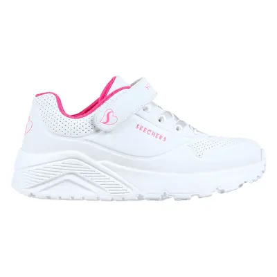 Skechers Girls Uno Lite Sneaker in White/Hot Pink, Size | Synthetic/Textile, Machine Washable