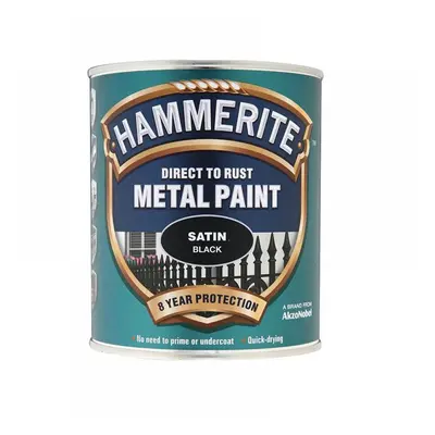 Hammerite 5092829 Direct To Rust Satin Finish Metal Paint Black 750Ml