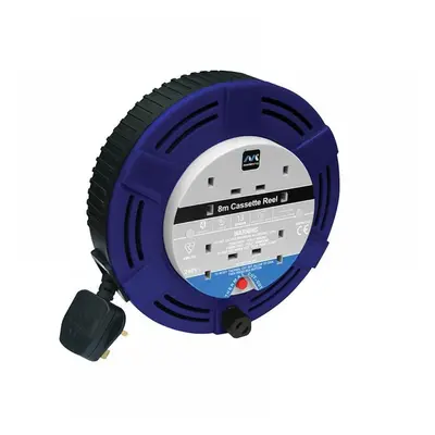 Masterplug MCT0813/4BL-MP Cassette Cable Reel 240V 13A 4-Socket Thermal Cut-Out Blue 8M