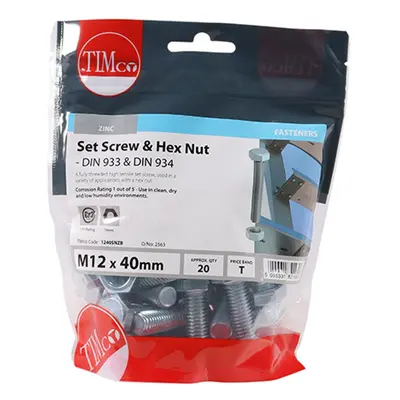 Timco 1240SNZB Set Screws & Hex Nuts - Grade 8.8 - Zinc M12 X 40 TIMbag 20