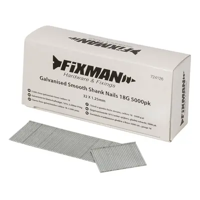 Fixman 724126 Galvanised Smooth Shank Nails 18G 5000Pk 32 X 1.25Mm Each 5000