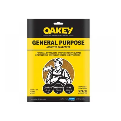 Oakey 66261135689 Glasspaper Sanding Sheets 230 X 280Mm Course/Extra Coarse 40G (5)