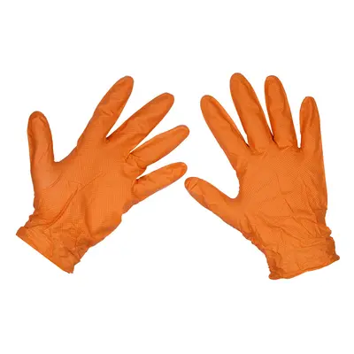 Sealey SSP56L Orange Diamond Grip Extra-Thick Nitrile Powder- Free Gloves Large - Pack Of 50