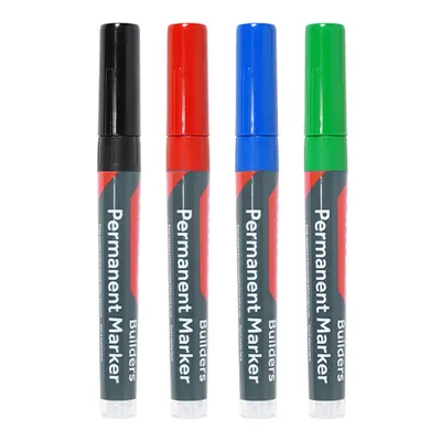 Timco 736444 Builders Permanent Markers - Fine Tip - Mixed Colours Fine Tip Box 4