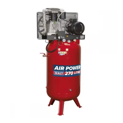 Sealey SACV52775B Air Compressor 270L Vertical Belt Drive 7.5Hp 3Ph 2-Stage With Cast Cylinders