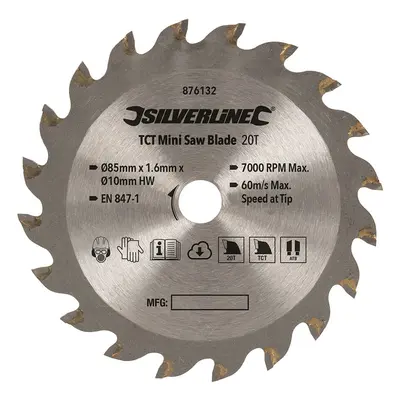 Silverline 876132 Tct Mini Saw Blade 85Mm Dia - 10Mm Bore - 20T Each 1