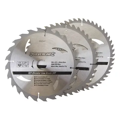 Silverline 892547 Tct Circular Saw Blades 24 40 48T 3Pk 230 X 30 - 25 20 16Mm Rings Each 3