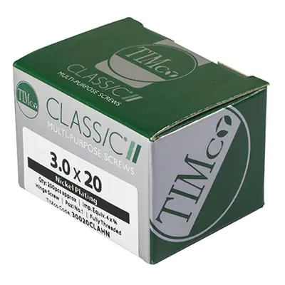 Timco 30020CLAHN Classic Multi-Purpose Hinge Screws - Pz - Countersunk - Nickel 3.0 X 20 Box 200