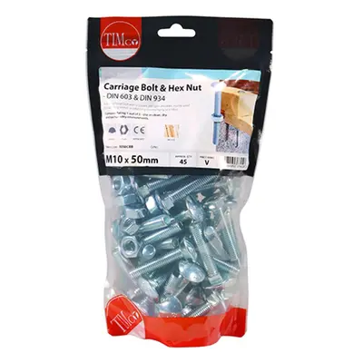 Timco 1050CBB Carriage Bolts & Hex Nuts - Zinc M10 X 50 TIMbag 45