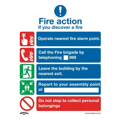 Sealey SS20P10 Safe Conditions Safety Sign - Fire Action Without Lift - Rigid Plastic - Pack Of 