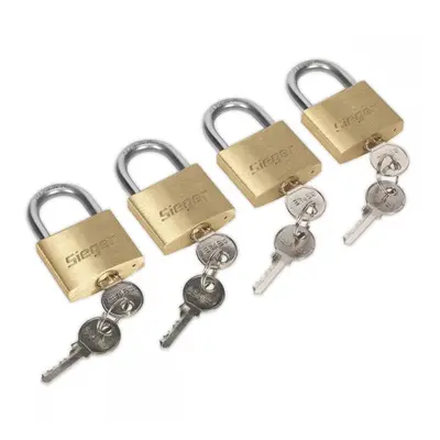 Sealey S0992 Brass Body Padlock With Brass Cylinder Keyed Alike - Pack Of 4