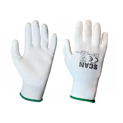 Scan 5004W White Pu Coated Gloves - M (Size 8) (Pack 12)