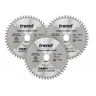 Trend CSB/160/3PK Craftpro Plunge Saw Blade 160 X 20Mm X 48T (Pack 3)