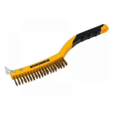 Roughneck 52-034 Brass Wire Brush Soft Grip With Scraper 355Mm (14In) - 3 Row