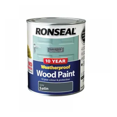 Ronseal 38789 10 Year Weatherproof Wood Paint Grey Satin 750Ml